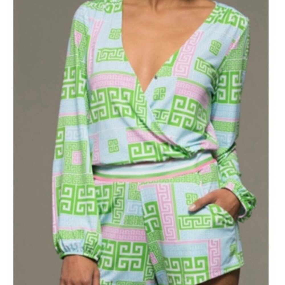 MACBETH Collection by Margaret Josephs Dana Wrap Long Sleeve Romper Size XS